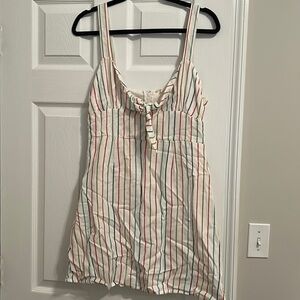 V neck rainbow striped mini dress